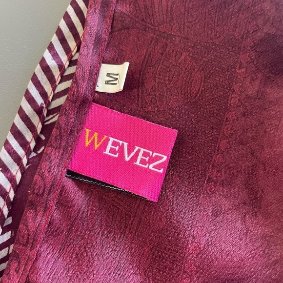 Wevez 100% Silk Wrap Skirt – Burgundy, White & Green, 2-Layer Adjustable - Picture 2 of 4